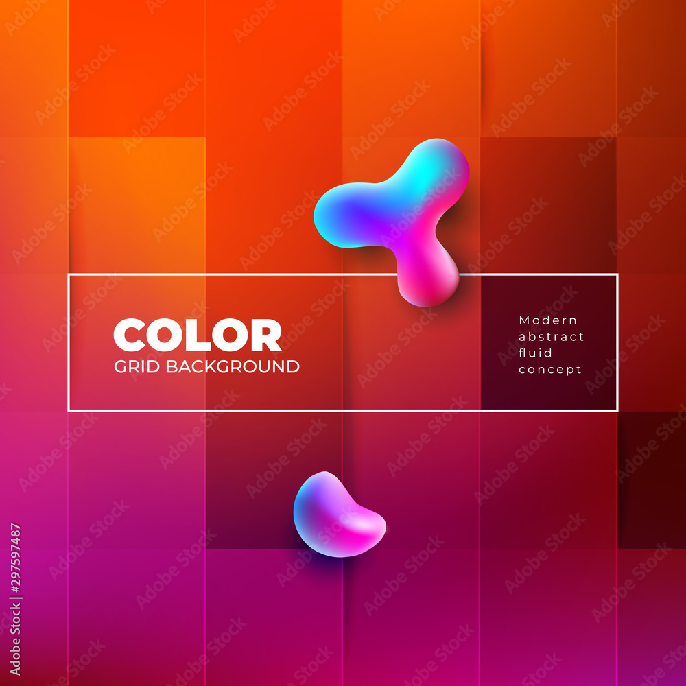 Wall mural color background design with square cells. fluid gradient background shapes composition. red futuris