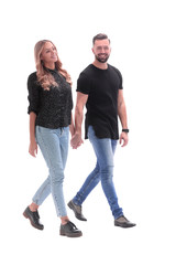 Obraz premium in full growth. young couple walking together