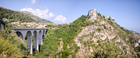 Panoramic View of Hills with Bridge 