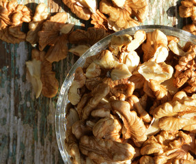 organic walnuts on wooden background