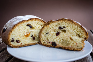 Typical Christmas sweets: Stollen, German Christmas bread.  Christmas concept.