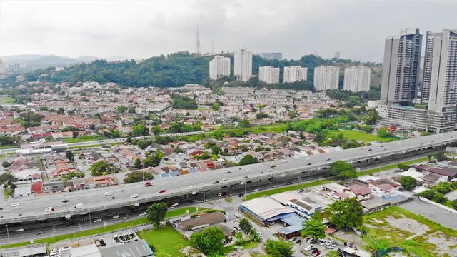 Front View Of Highway And City In Avenue Court - Dolly Rigth To Left 