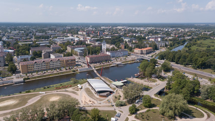 Aerial view of Jelgava city Latvia Zemgale drone top view