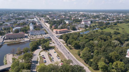 Aerial view of Jelgava city Latvia Zemgale drone top view