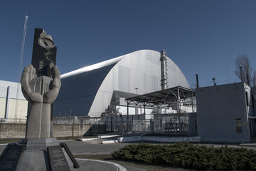 Chernobyl disaster in front of exploded 4th nuclear reactor
