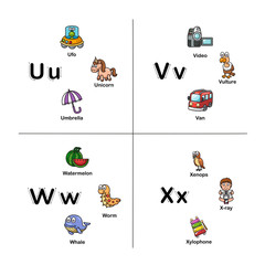 Obraz premium Alphabet Letter U-V-W-X vector illustration