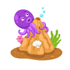 illustration of squid on rock white background vector