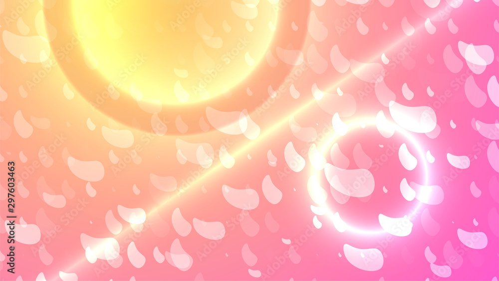Poster abstract warm background. abstract white particles on gradient backdrop. glowing sphere and circle. 