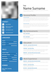 Professional personal resume cv in white blue simple design