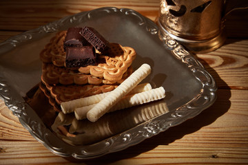 Fragrant tea biscuit for breakfast, which lies on a metal tray.