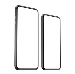 Frameless smartphone mockup – front and angled view, isolated on white