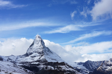 Fototapeta na wymiar The Matterhorn on a cloudy day, The king of mountains. (Riffelberg station, Zermatt, Switzerland.)