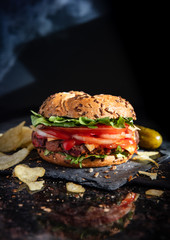 hamburger on darken background