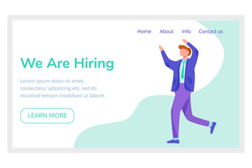 We are hiring landing page vector template. Recruiting website interface idea with flat illustrations. Human resource management homepage layout. Employment web banner, webpage cartoon concept
