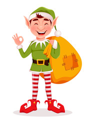 Merry Christmas greeting card with funny Elf