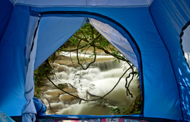 Camping tents, watching nature and beautiful waterfalls