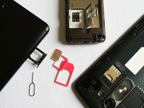 Nano SIM card slots, convert to micro sim, sim card and mobile phone Old and new smartphones