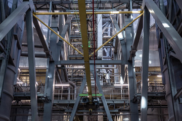 View of the plant from the outside, pipes smoke, wind turbines in the sea, barrels, tanks, thermal power plant, modern, technological waste processing plant, garbage processing plant