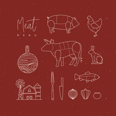 Meat menu flat design elements red