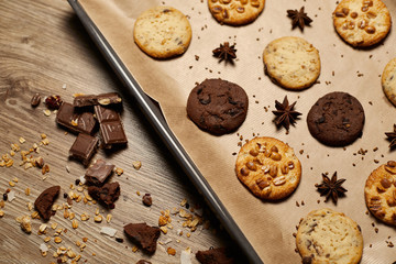 Close up of Various oat cookies, chocolate chip