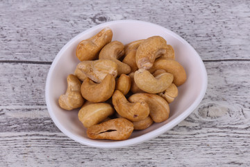 Cashew nuts heap in the bowl
