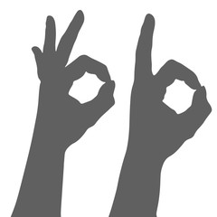 Silhouette of a hand with gesture Ok. Concept approval. Male palm with finger consent. 