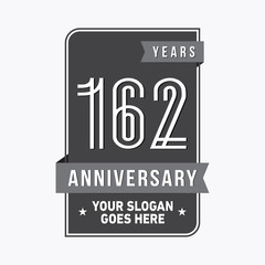162 years anniversary design template. One hundred and sixty-two years celebration logo. Vector and illustration.