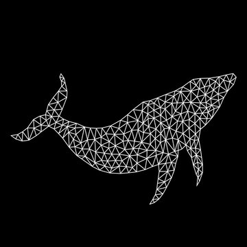 Silhouette of a whale with a triangular structure. The image on a black background.