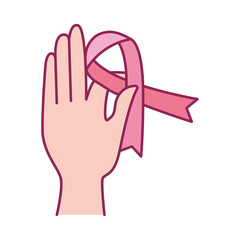 Breast Cancer Awareness hand lifting ribbon campaign