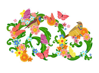 Obraz premium invitation card with abstract floral bouquets with butterflies,