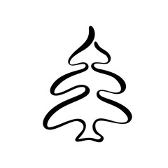 Vector stylized, scribbled Christmas tree logo. Doodle hand drawn xmas element of design for greeting card, banner, poster