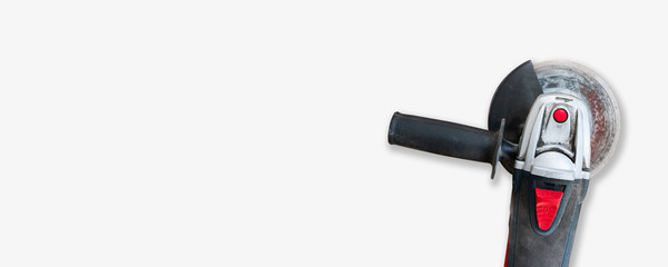 Top view of electric angle grinder isolated on white background