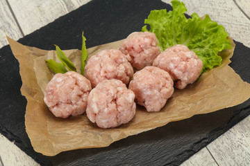 Homemade raw pork minced meatball for cooking