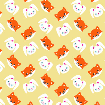 Patr&oacute;n con conejotos y zorros