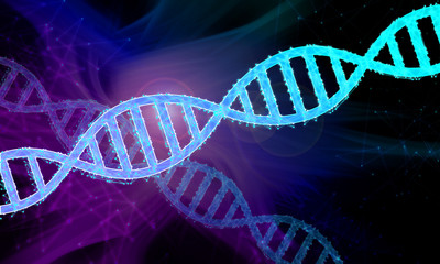 Blue and purple DNA strand 3D