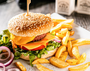 Delicious burger on the plate