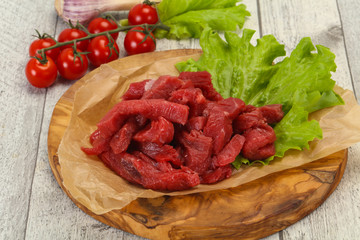 Raw beef meat sliced for cooking