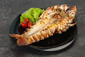 Grilled crayfish in the plate