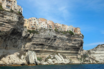 Bonifacio and the houses on the cliffed coast in Corsica Island