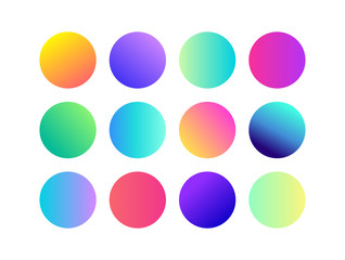 Rounded holographic gradient sphere button. Multicolor fluid circle gradients