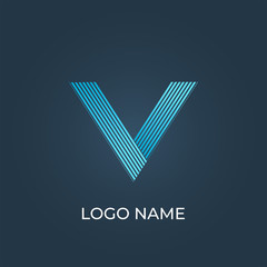 Letter "V" lines logo isolated. Alphabet vector