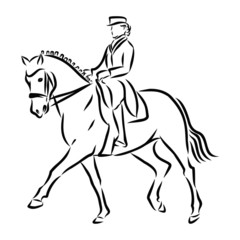 Fototapeta na wymiar Horsemanship sketch, contour vector illustration 