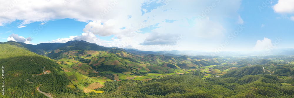 Wall mural panoramic aerial view from drone of the high mountain landscape in the northern, thailand