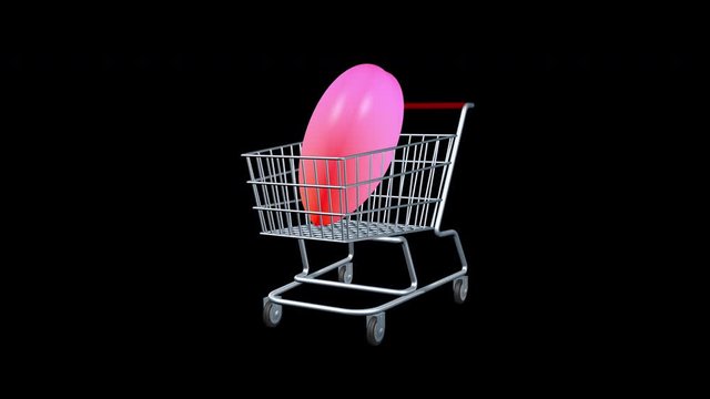 The concept of buying love feelings emotions. The heart is in the shopping cart. Seamless 3D animation.