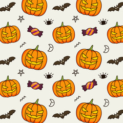 Cute Halloween Cartoon Seamless Pattern Background