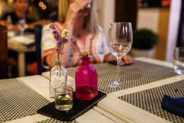 Woman drinking after dinner liqueur at a restaurant