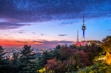 namsan tower at sunset in seoul city south korea