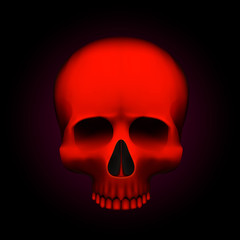 Human skull isolated on black, color red object.