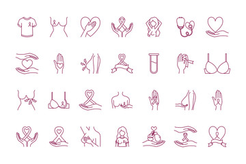 bundle of breast cancer set icons