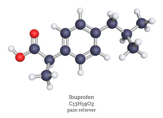 Ibuprofen molecule as ball-and-stick model